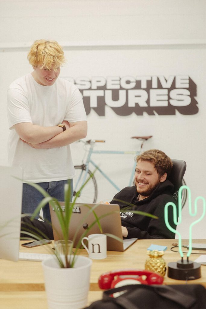 Happy business chat